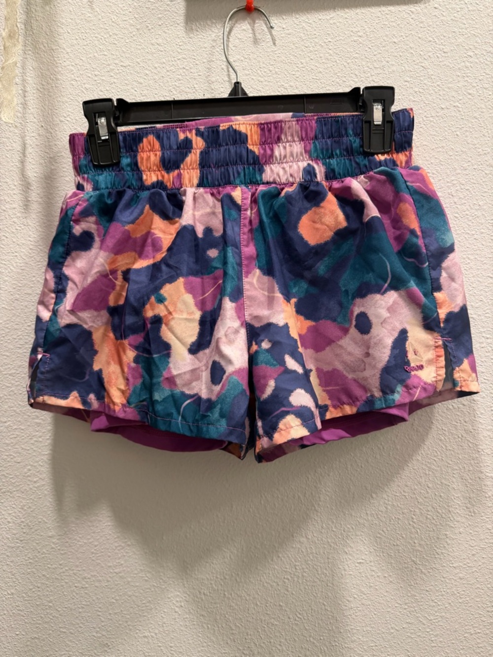 Reebok Multicolor Abstract Print Athletic Shorts - Pink, Purple, Teal, Navy